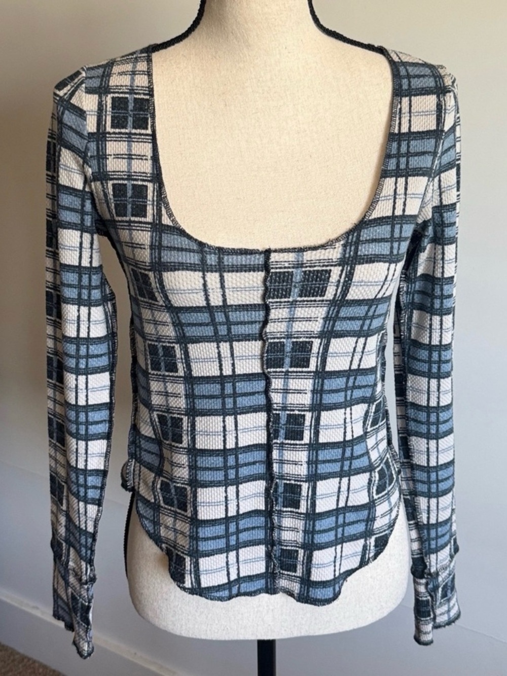 Free People Blue and White Plaid Thermal Pajama Set - Picture 4 of 4